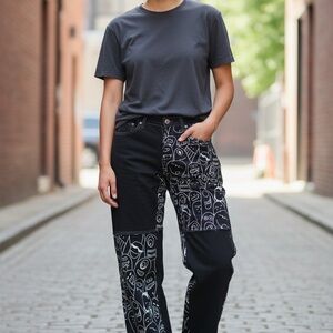 Black Graphic Print Cargo Jeans